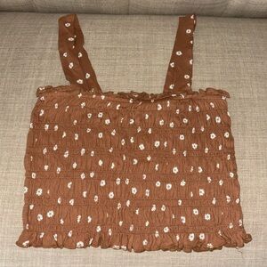 American Eagle XS Brown w Flower Detail Cropped Tank Top